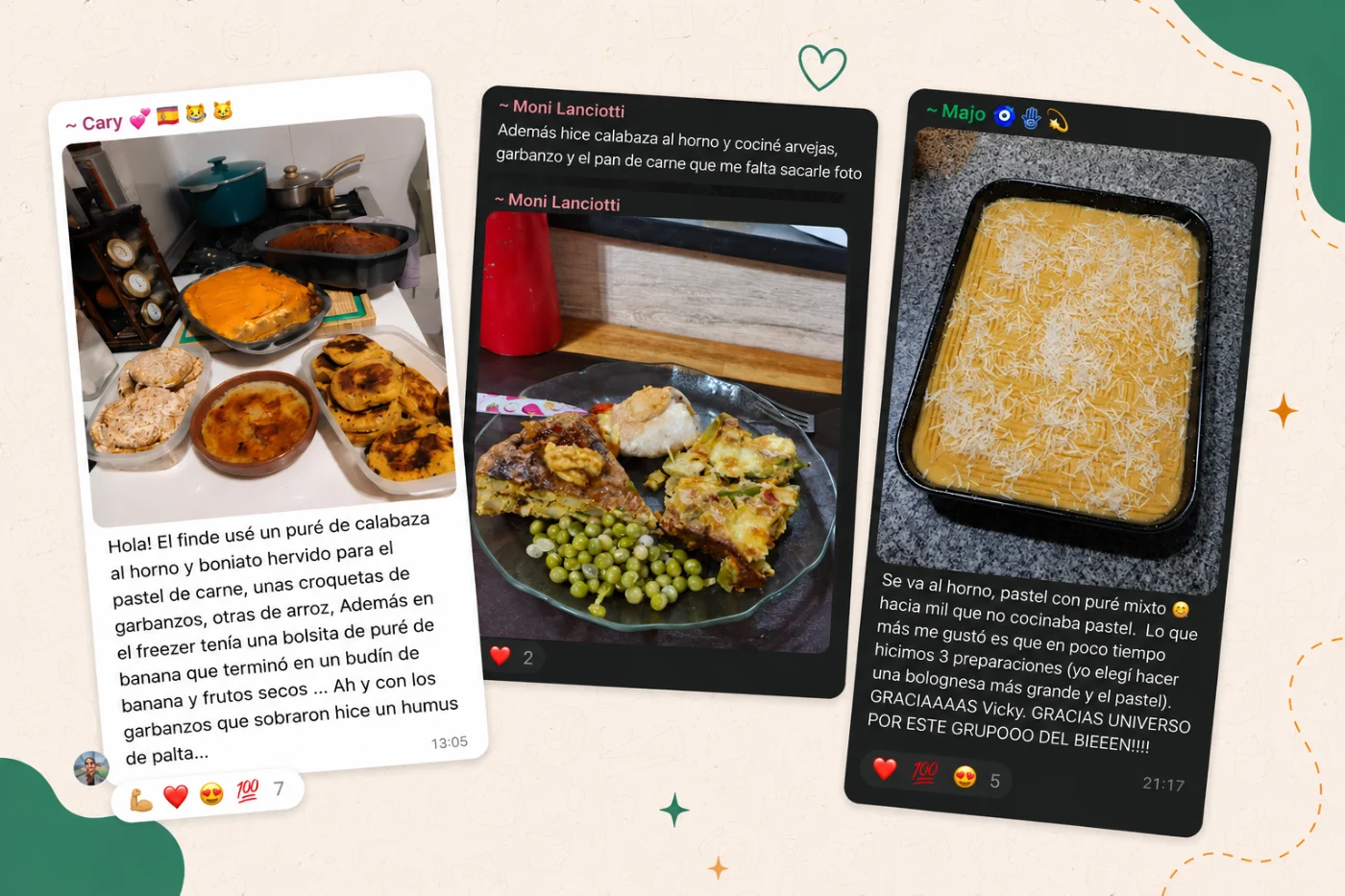 Más mensajes de alumnas contando lo que cocinaron en la semana